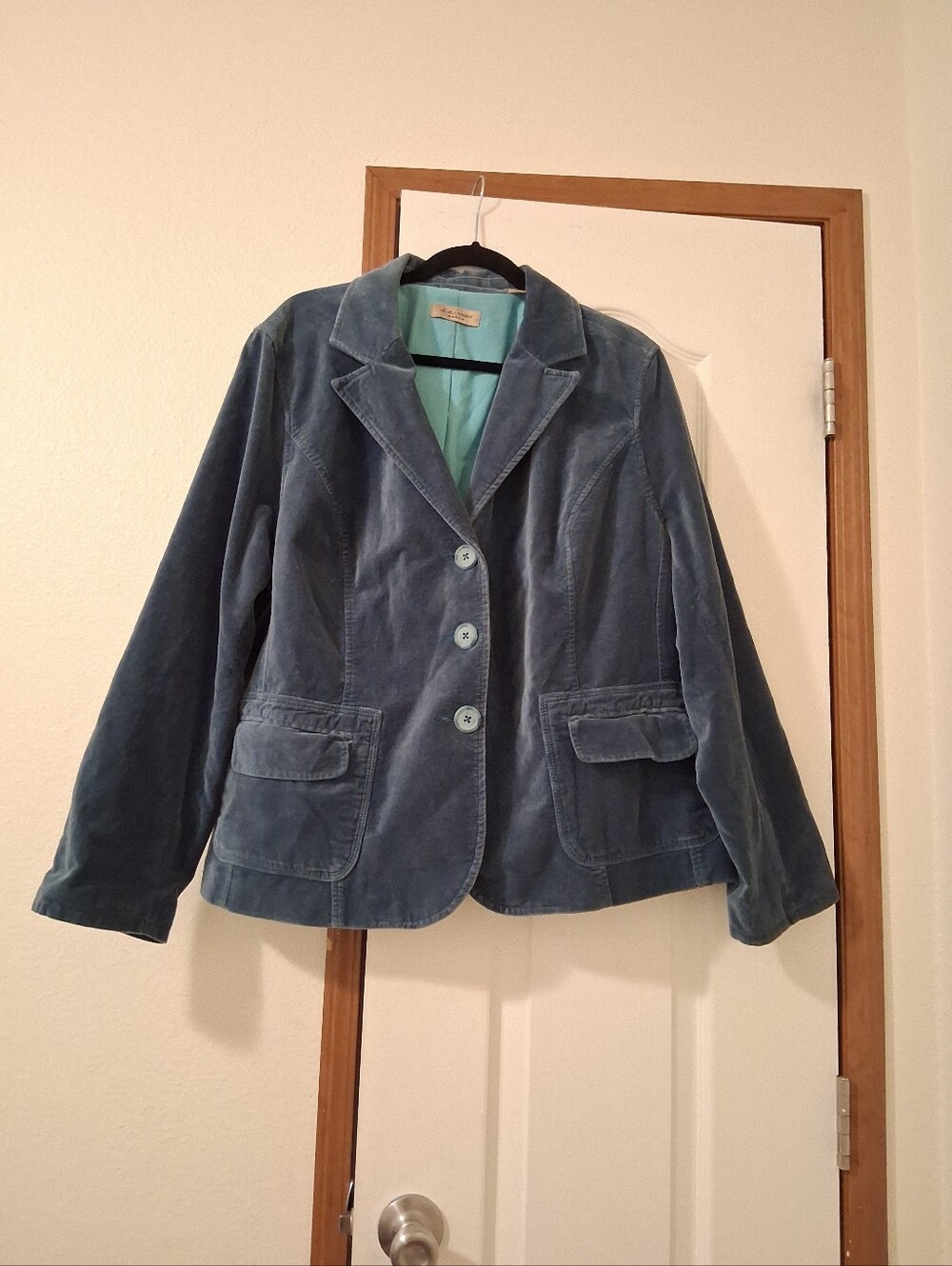 Women Velvet Blazer Rustic Nostalgia Dusty Green Sz3X Quiet Luxury 100% Cotton